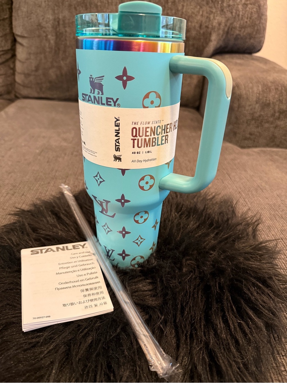 Stanley Aqua Teal Patterned Quencher Tumbler with Handle